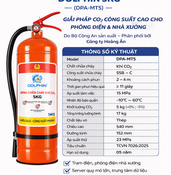 BÌNH CHỮA CHÁY KHÍ CO₂ DOLPHIN 5KG (DPA-MT5) 