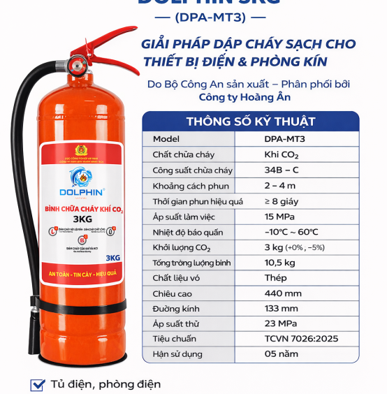 BÌNH CHỮA CHÁY KHÍ CO₂ DOLPHIN 3KG (DPA-MT3) 